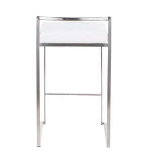 English Elm Fuji 26" Stackable Counter Stool Set Of 3 In Modern Stainless Steel With Plush White Velvet Seats B202P222013