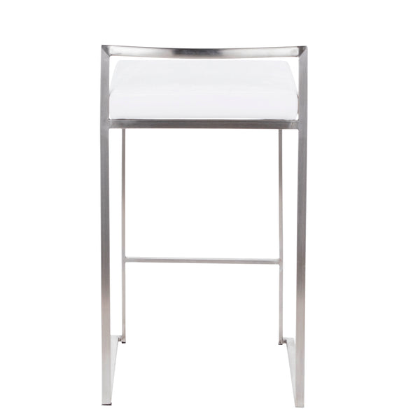 English Elm Fuji 26" Stackable Counter Stool Set Of 3 In Modern Stainless Steel With Plush White Velvet Seats B202P222013