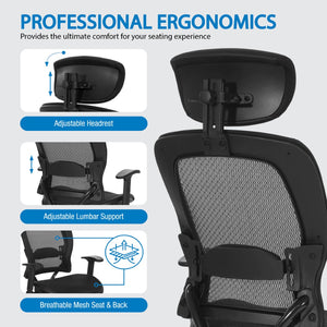 OSP Home Furnishings Executive Ergonomic Mesh Office Chair with Lumbar Support and Synchro Tilt for Home Workspaces 27876R