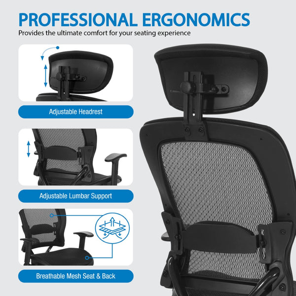 OSP Home Furnishings Executive Ergonomic Mesh Office Chair with Lumbar Support and Synchro Tilt for Home Workspaces 27876R