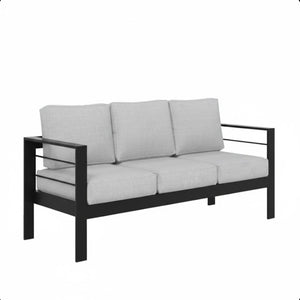 English Elm 73" Cast Aluminum Outdoor Sofa Rust-proof Powder-coated Frame with Resort-style Cushions Black+ Gray B082P454994