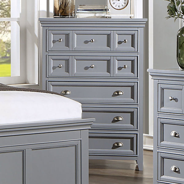 English Elm Transitional Solid Wood Chest with Five Smooth Glide Drawers, Felt-Lined Top, Timeless Design Gray 39 L x 21 W x 56 H B2741P369370