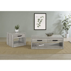 English Elm Nuberg Driftwood Finish Rectangular Coffee Table with Drawers and Open Shelf Storage B062P441290