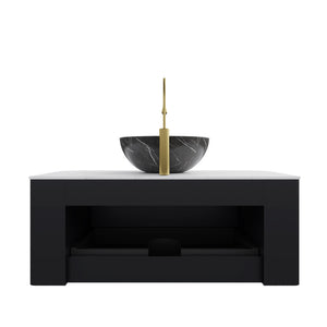 English Elm Dina Floating Bathroom Vanity Sintered Stone Top Glass Basin Striped Plywood Cabinet W2615S00265
