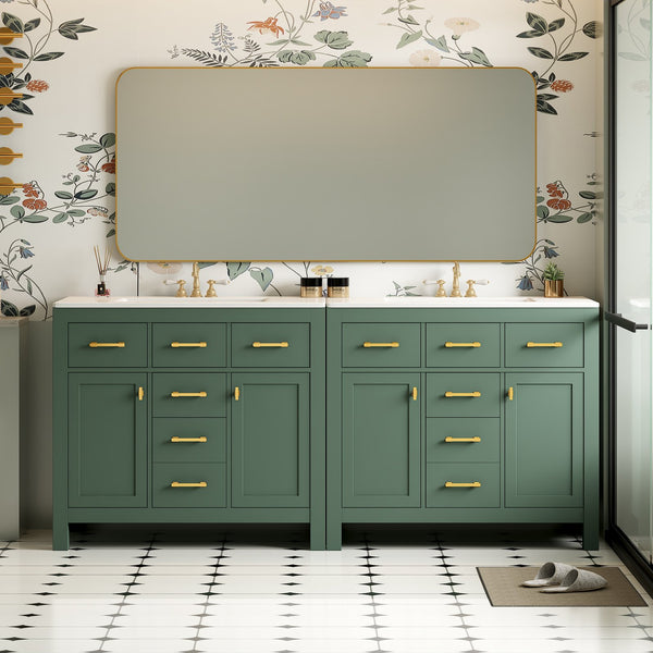 English Elm 72'' Modern Bathroom Vanity Set With Ceramic Sink, Ample Storage, Solid Wood Frame & Green Finish N710SS00011F