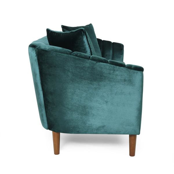 English Elm Christopher Knight Home® - 66957.00Anvltt_66957.00Bnvltt Plush Teal Velvet 3-Seater Sofa With Accent Pillows & Modern Design Style N771P202630F_N771P202511F
