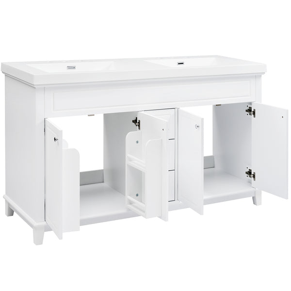 English Elm [video] 60 Inch Freestanding Bathroom Vanity Dual Resin Sinks Soft Close White Cabinet N759S351759K