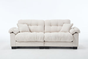 English Elm Casual 3-Seater Pleated Chenille Sofa In Soft Beige - Modern Comfort For Stylish Living Spaces W2100S00313