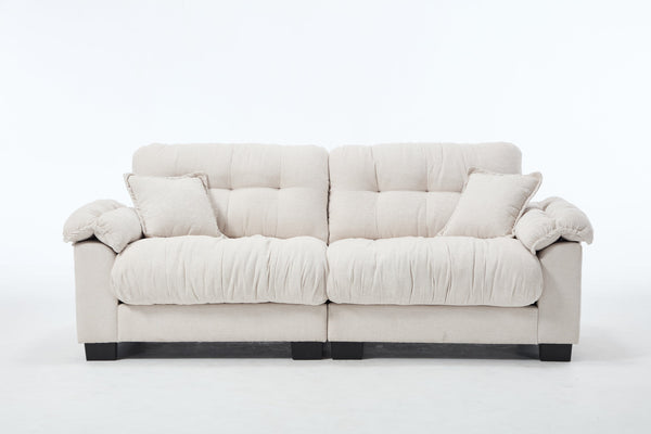English Elm Casual 3-Seater Pleated Chenille Sofa In Soft Beige - Modern Comfort For Stylish Living Spaces W2100S00313