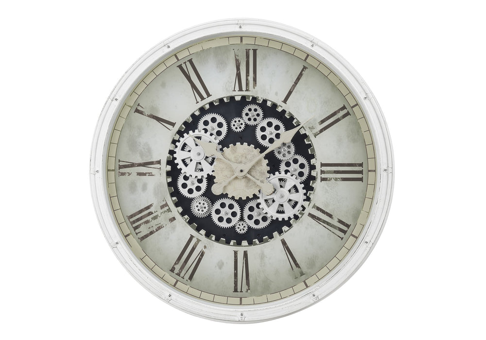 English Elm Clocks, 30" Oversized Round Wall Clock With Exposed Gear Mechanism - Modern Vintage Design In White B2710P287137
