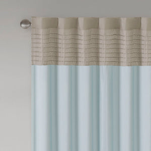 JLA Home Madison Park - Polyoni Pintuck Curtain Panel with Modern Stripes, Fully Lined Drapery for Privacy and Soft Light Blue MP40-2223