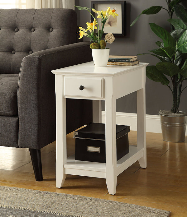 English Elm Bertie White Finish Accent Table with Drawer & Shelf, Tapered Wood Legs, Durable MDF, 40lb Top Capacity B2726P277922