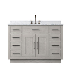 English Elm White Oak Single Bath Vanity With Carrara Marble Top & Chrome Faucet - Elegant 48" Design B2731P257726-GIGA