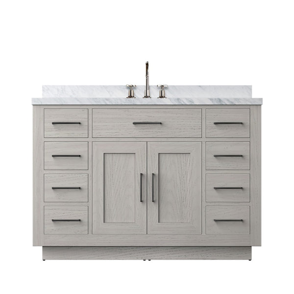 English Elm White Oak Single Bath Vanity With Carrara Marble Top & Chrome Faucet - Elegant 48" Design B2731P257726-GIGA