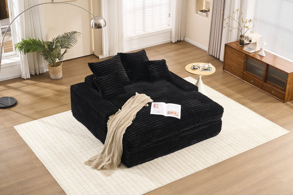 English Elm 028dr-oversized Corduroy Chaise Lounge Sleeper Chair Xxl Seat for Studio Living Black W527S00007