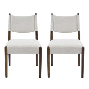 English Elm Mid-century Modern Linen Blend Dining Chairs Rubberwood Legs Sculptural Backrest Set of 2 Beige,Walnut N768P442401W