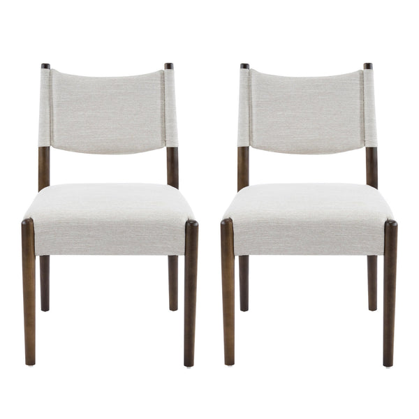 English Elm Mid-century Modern Linen Blend Dining Chairs Rubberwood Legs Sculptural Backrest Set of 2 Beige,Walnut N768P442401W