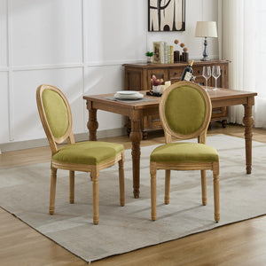English Elm A&A French Style Dining Chairs Set Of 2 - Olive Green Linen Upholstery With Solid Wood Frame Elegance W1143P323333