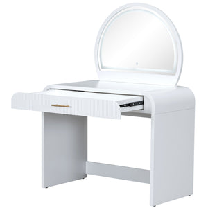 English Elm 39" Makeup Vanity Table with Touchscreen LED Mirror, Sleek Dressing Table with Drawer and Glass Top - Durable Rubberwood, Fast Assembly White N704P196658K