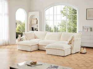 English Elm Slipcovered U-Shape Sectional Sofa – Modular Deep Seat Couch With Plush Pillows For Ultimate Comfort W3041S00023-GIGA