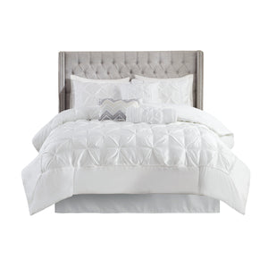 English Elm 7 Piece Tufted Comforter Set Queen Laurel Collection Elegant Layered Texture 100% Polyester Finish White 23.6 L x 20.08 W x 14.96 H B03597206