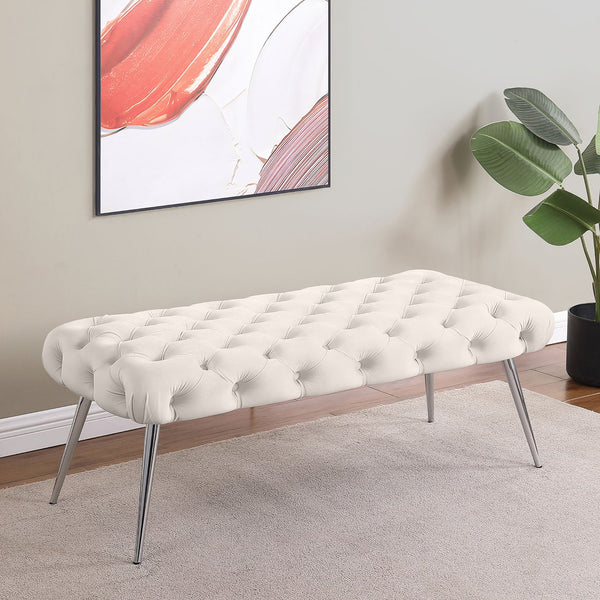 English Elm Galiano Velvet Button Tufted Bench with Polished Steel Legs for Bedroom Entryway Ivory B062P441133