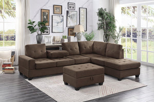 English Elm Modern Microfiber Sectional Sofa with Tufted Cushions Reversible Chaise and Built-in Cupholders Chocolate B011S00932