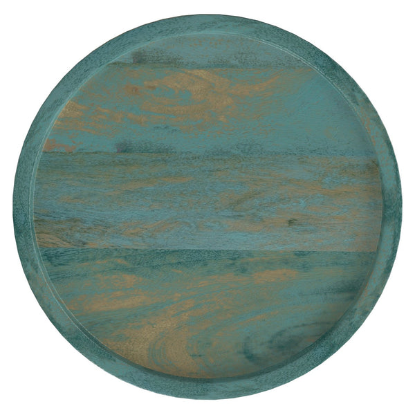 English Elm Dayton Solid Mango Wood Side Table Artisan Teal Wash Finish Organic Curved Design B136P420292