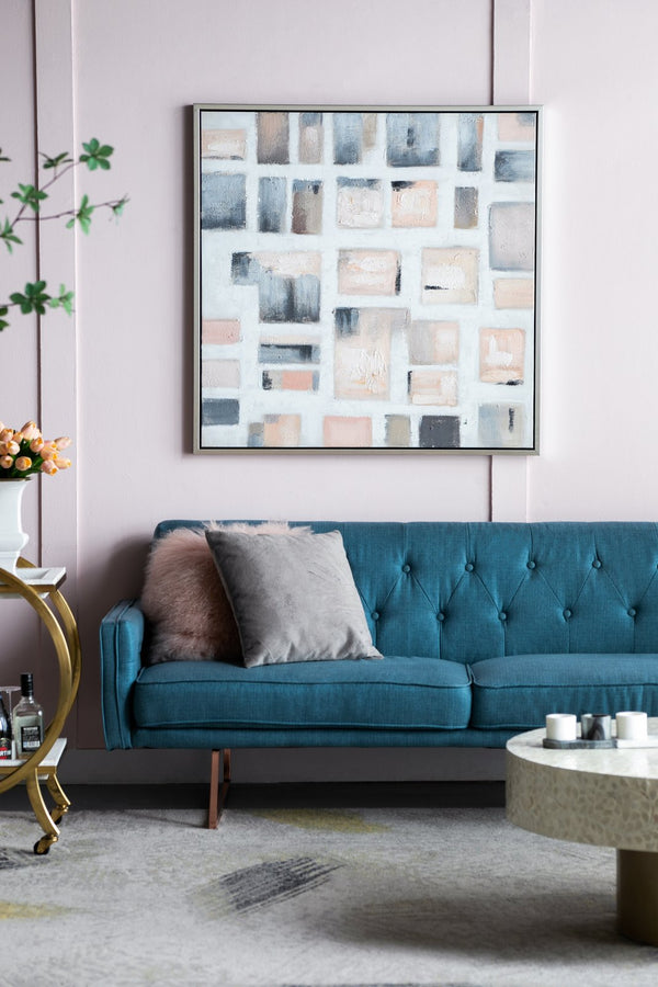 English Elm 39.4X39.4" Hand-Painted Wall Art - Modern European Stonework Design In Soft Pinks & Greys For Any Space W2078P313331