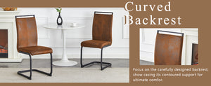 English Elm Set of 2 Vintage Brown Suede Fabric High Back Dining Chairs with Black Metal Frame W1151P324742