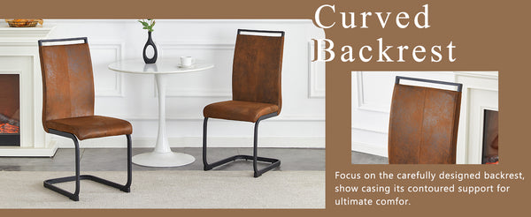 English Elm Set of 2 Vintage Brown Suede Fabric High Back Dining Chairs with Black Metal Frame W1151P324742