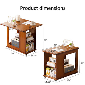 English Elm Bamboo Folding Side Table with Integrated Storage for Bedroom or Sofa Spaces W2641P454908