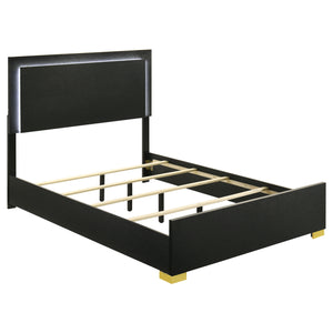 English Elm Jeremiah Matte Black Full Panel Bed with Gold Feet and Built-in Led Halo Lighting B062S01753