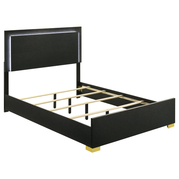 English Elm Jeremiah Matte Black Full Panel Bed with Gold Feet and Built-in Led Halo Lighting B062S01753