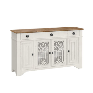 English Elm Wallace & Bay - Brown Farmhouse Server in Dark Pine & Weathered White — Spacious Wood Buffet, Easy-Care, Stylish Storage B361P384429