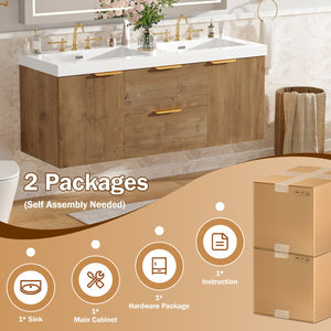 English Elm [video]59.3 Inch Wall Mounted Double Sink Vanity Wood Grain Mdf Soft Close Storage N729P000027N