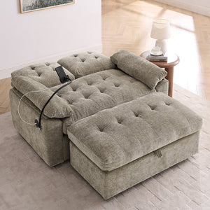 English Elm Leisure Chenille Two Seat Reclining Sofa with Usb Port Storage Ottoman Padded Armrests Brown W487S00518