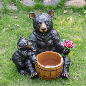 English Elm Outdoor Resin Bear and Cub Planter Sculpture Lifelike Garden Lawn Statue Decor W5398P455471