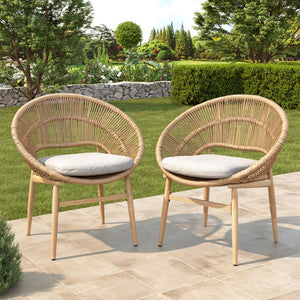 English Elm Christopher Knight Home® - Cyril Handwoven Outdoor Wicker Papasan Dining Chair Set of 2 with Water‑Resistant Cushions, UV‑Safe Beige,Light Brown,Teak N775P271975B