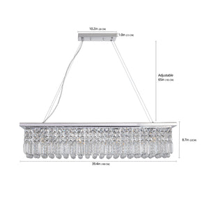 English Elm Modern Crystal Chandelier Rectangular 8-Light Raindrop Pendant for Kitchen Island Dining Room Chrome W2312P368688