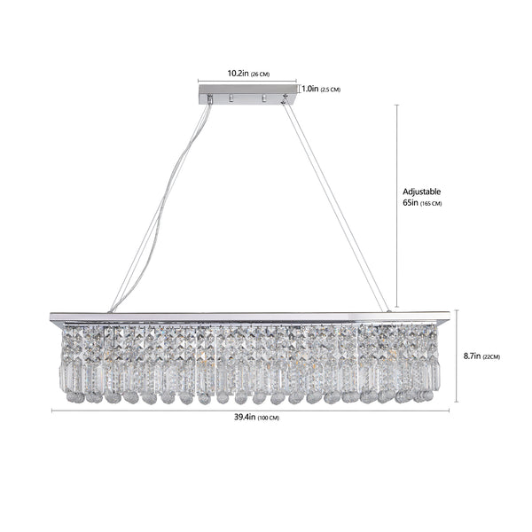 English Elm Modern Crystal Chandelier Rectangular 8-Light Raindrop Pendant for Kitchen Island Dining Room Chrome W2312P368688