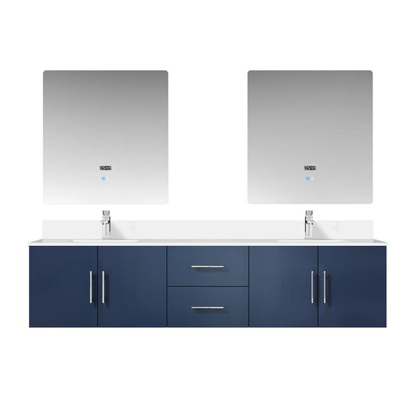 English Elm Navy Double Bath Vanity 80" W x 22" D with Cultured Marble Top, Chrome Faucets & LED Mirrors (30") B2731S01101