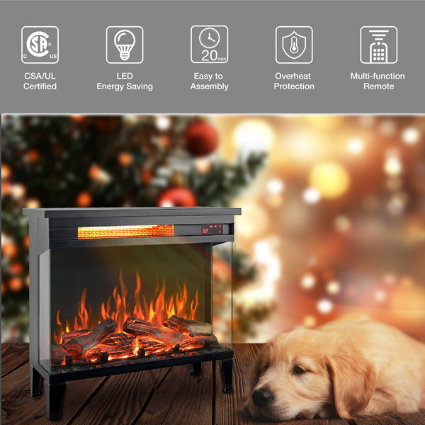 English Elm 24 Inch Panoramic Three Sided Glass Electric Fireplace with Infrared Quartz Heater W1769P166908