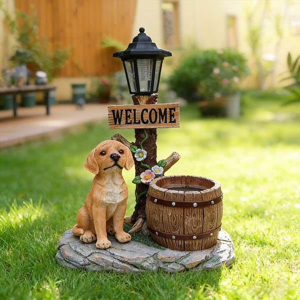 English Elm Labrador Solar Garden Statue with Led Glow and Built-in Succulent Planter Basin W5398P464237