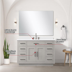 English Elm White Oak 48" Single Bath Vanity Set With White Quartz Countertop, Mirror & Faucet - Stylish Upgrade! B2731S01962-GIGA
