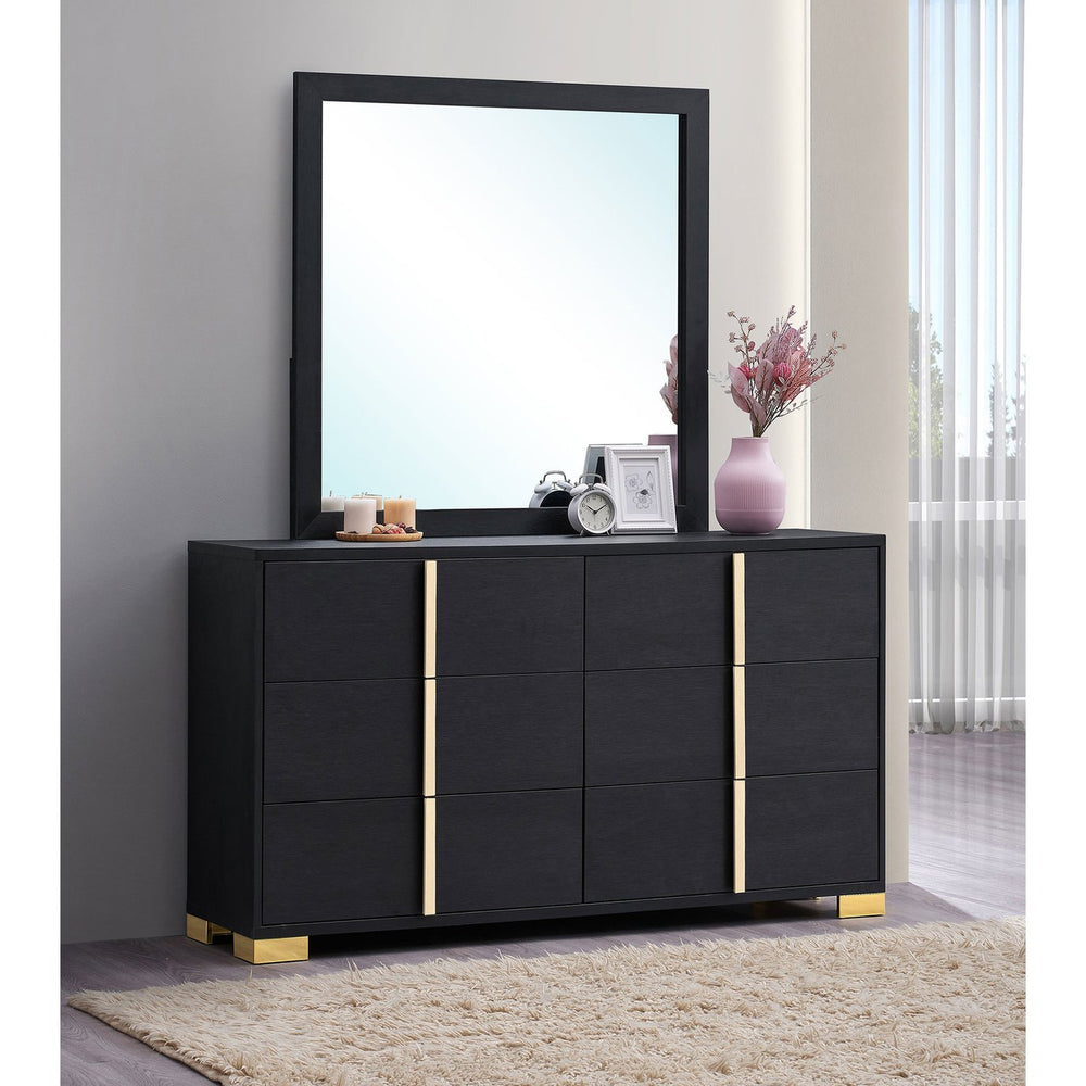 English Elm James White Glam Dresser with Mirror Gold Hardware Six Drawers Bedroom Vanity Set B062S01756