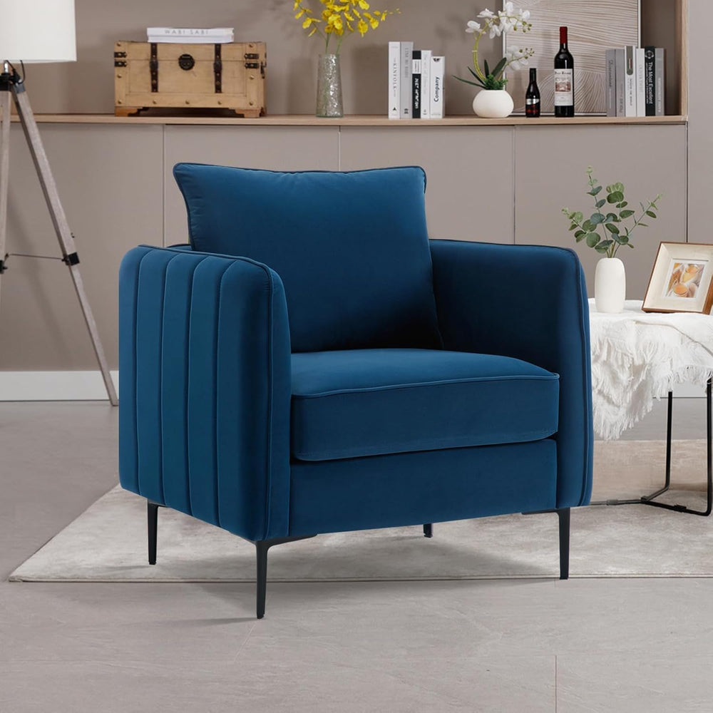 English Elm Accent Velvet Armchair Mid-century Modern Plush Seat with Metal Legs for Living Room W3244P378876
