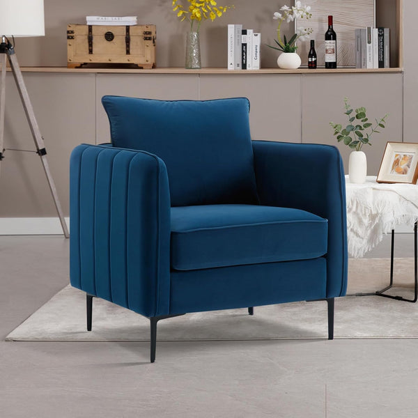 English Elm Accent Velvet Armchair Mid-century Modern Plush Seat with Metal Legs for Living Room W3244P378876