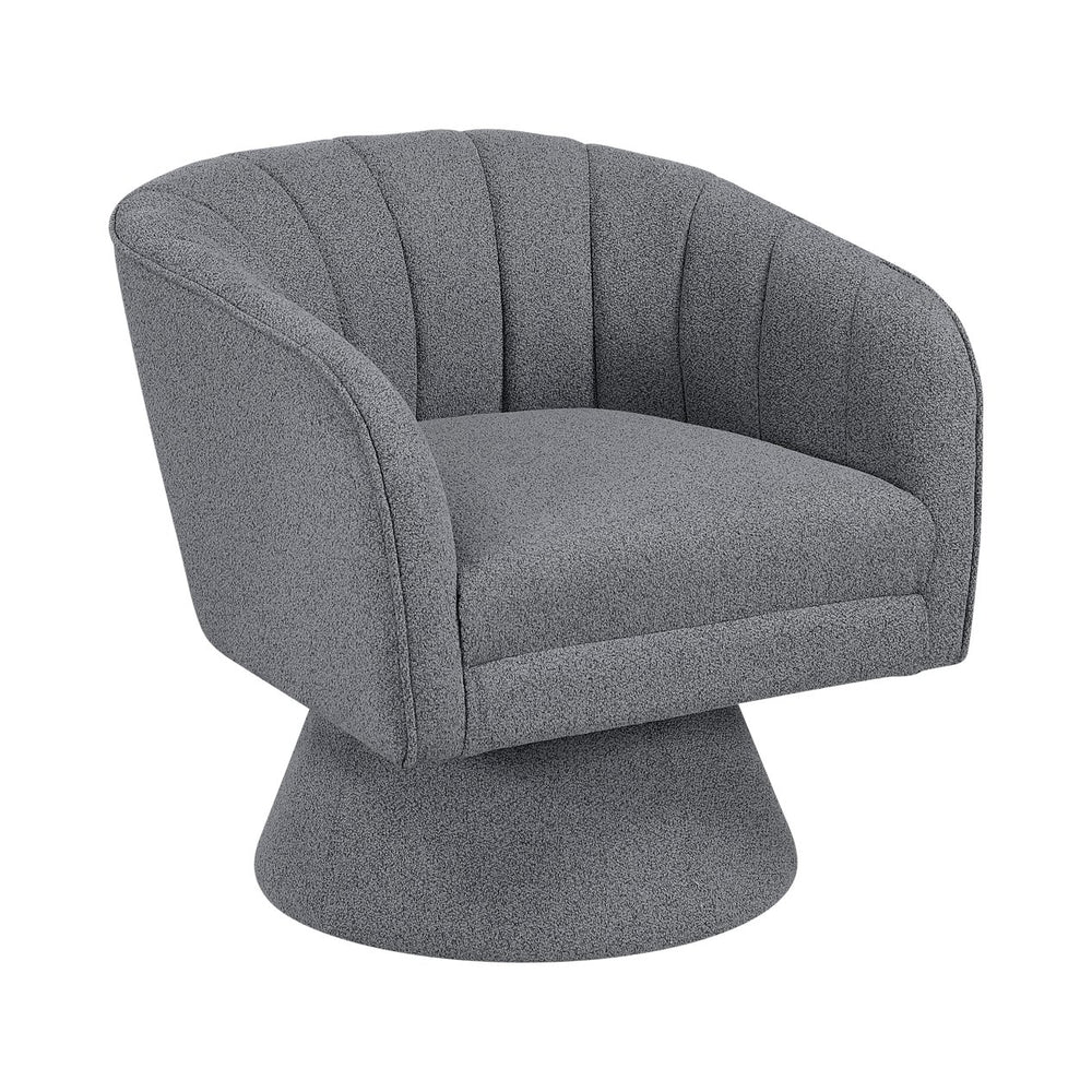 English Elm 1pc Bouclé Swivel Accent Chair with Channel Back, Plush Foam Seat, 360° Rotation, Modern Comfort Dark Gray 28.5 L x 28 W x 20 H B011P308016