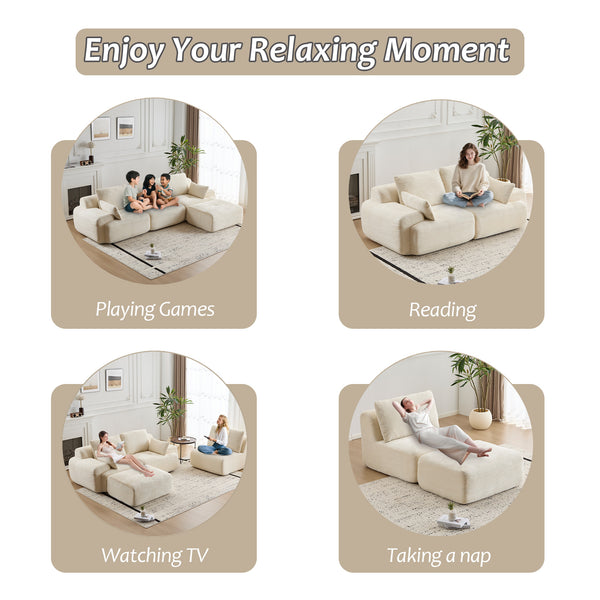 English Elm Modern Memory Foam Compressed Sofa — Pet-Friendly Corduroy Modular Sectional, Cloud-Like Comfort, No Assembly Beige W3723S00013